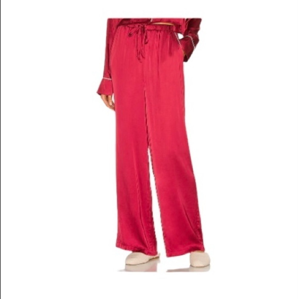 Privacy Please Satin Pajama Pant Revolve Cloe Lounge Pant in Merlot Wide Leg XL